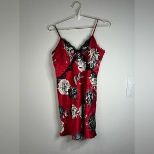 Apt. 9 Red Satin Floral Lace Slip Dress - Size Medium